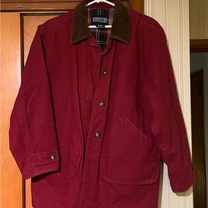 Lands End Women’s Regular 10-12 dark red barn jacket plaid lined button down